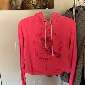 Old school Roxy cropped hoodie hot pink